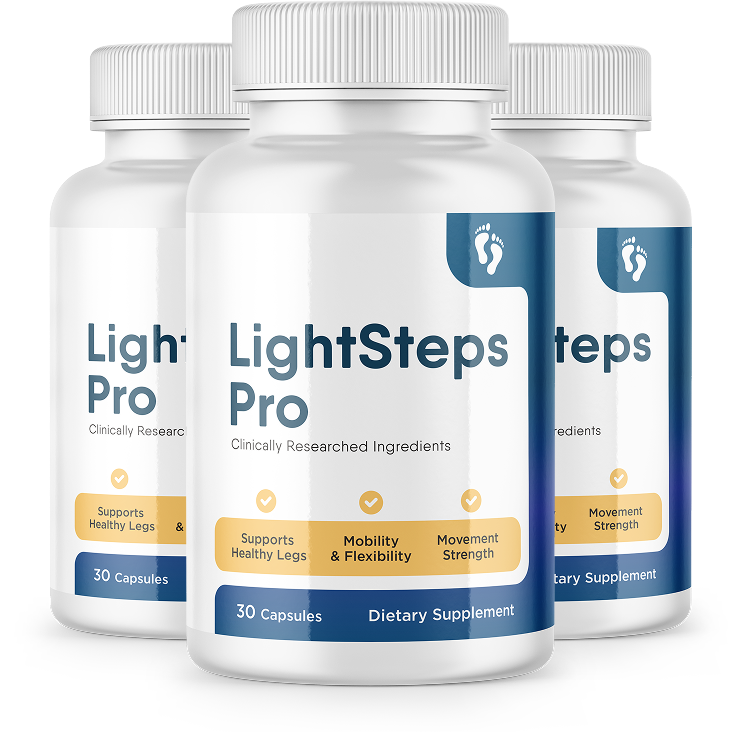 Three bottles of LightSteps Pro dietary supplement capsules