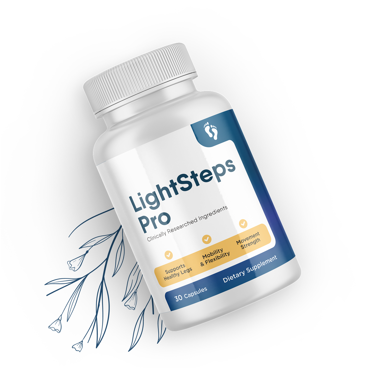 LightSteps Pro supplement bottle, 30 capsules, dietary supplement for healthy legs and mobility